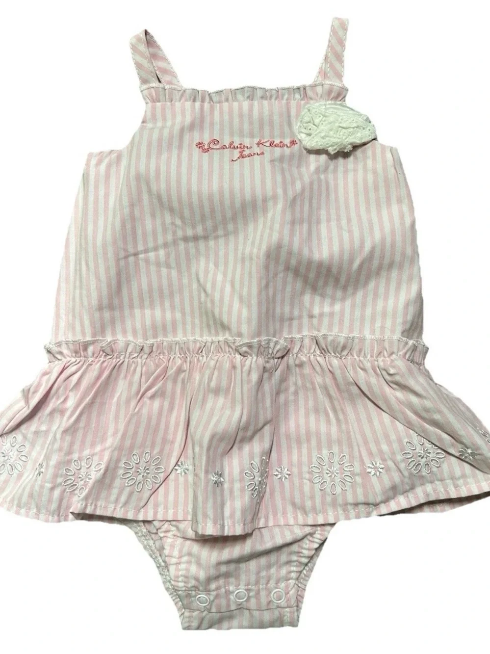 NWT Baby Calvin Klein White Pink Striped Tank Top One Piece Size 6-9 Months